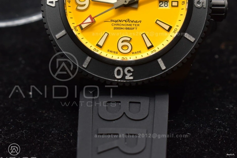 on Rubber Superocean A2824 Black 1:1 Dial Edition Best Strap Bezel TF Yellow 44 Black Automatic 0516